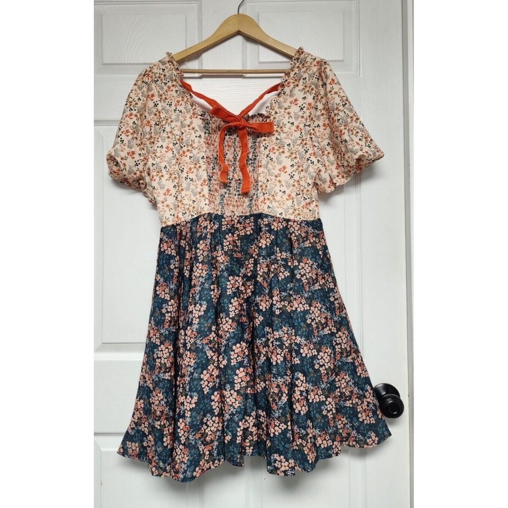 Ivy City Co Flowers For All Dress Womens XL Short sleeve Midi Cottage Peasant - Picture 2 of 10
